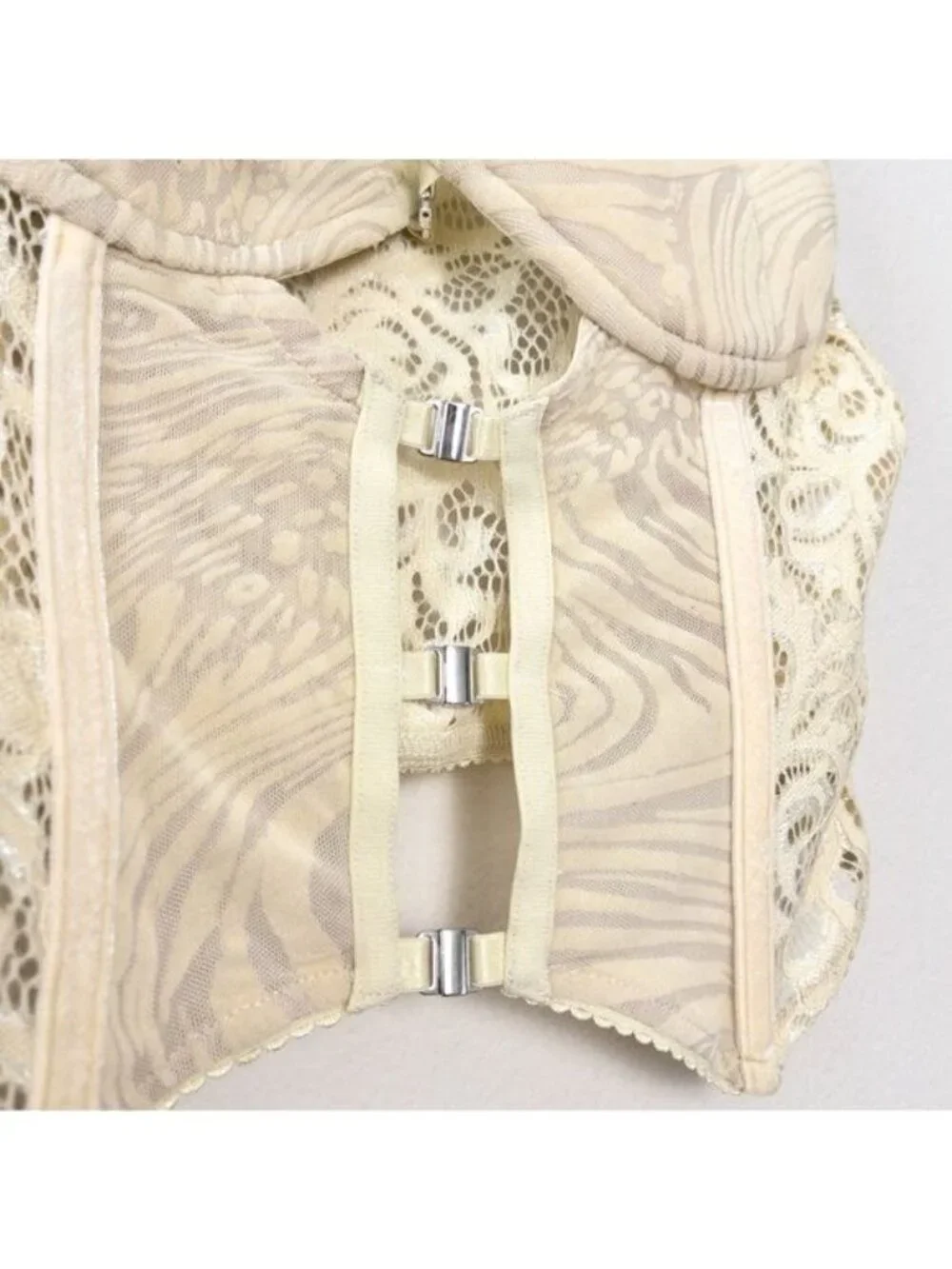 NWT I.AM.GIA Elena Top S Tan Ivory Lace Corset Sheer Crop Burnout Cut Out Velvet